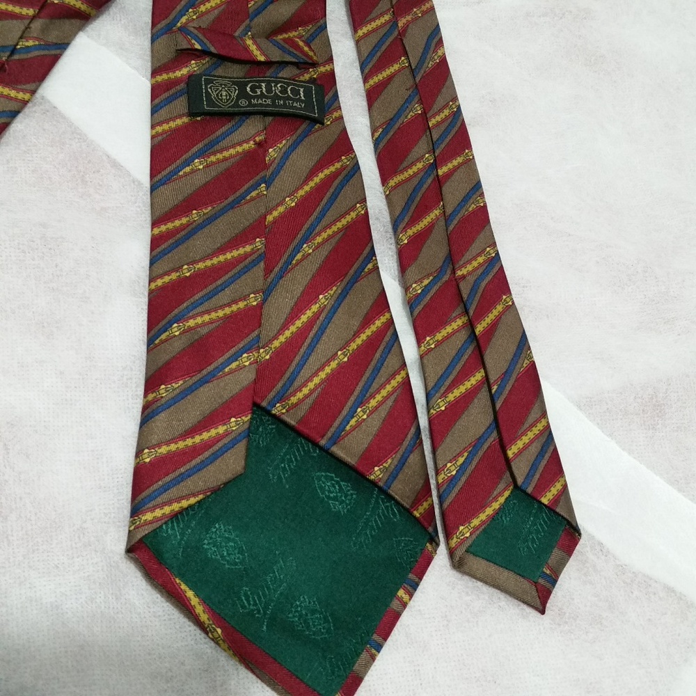 GUCCI MEN'S FANCY RED/BROWN STRIPED TIE - Picture 4 of 8